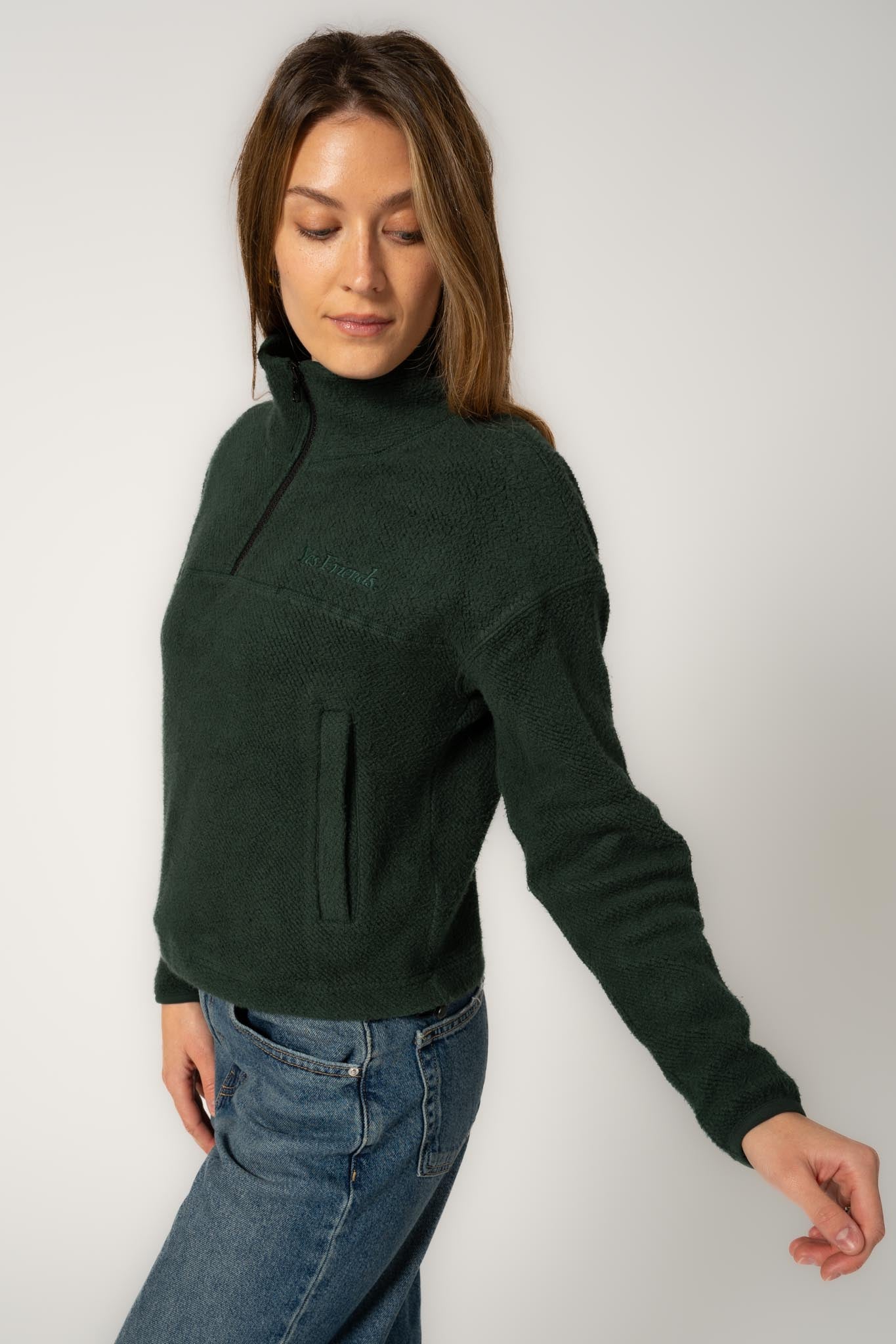 1/4 Zip Organic Cotton Cropped Fleece