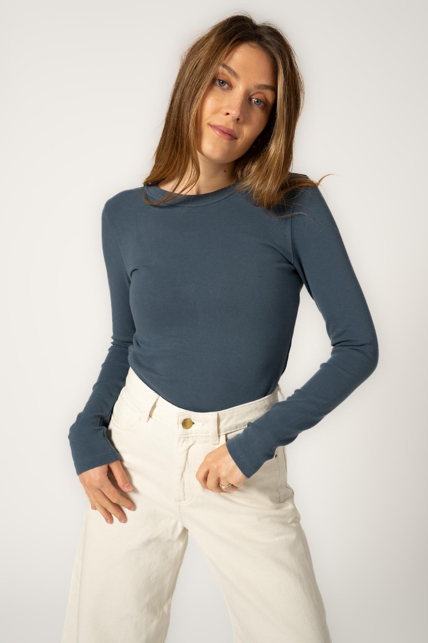 Long Sleeve Micro Rib Fitted Top