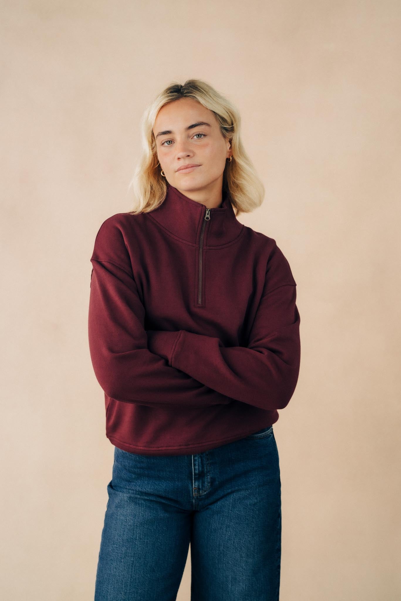 ethical-sustainable-unisex-organic-cotton-quarter-zip-sweat-deep-burgundy-5.jpg