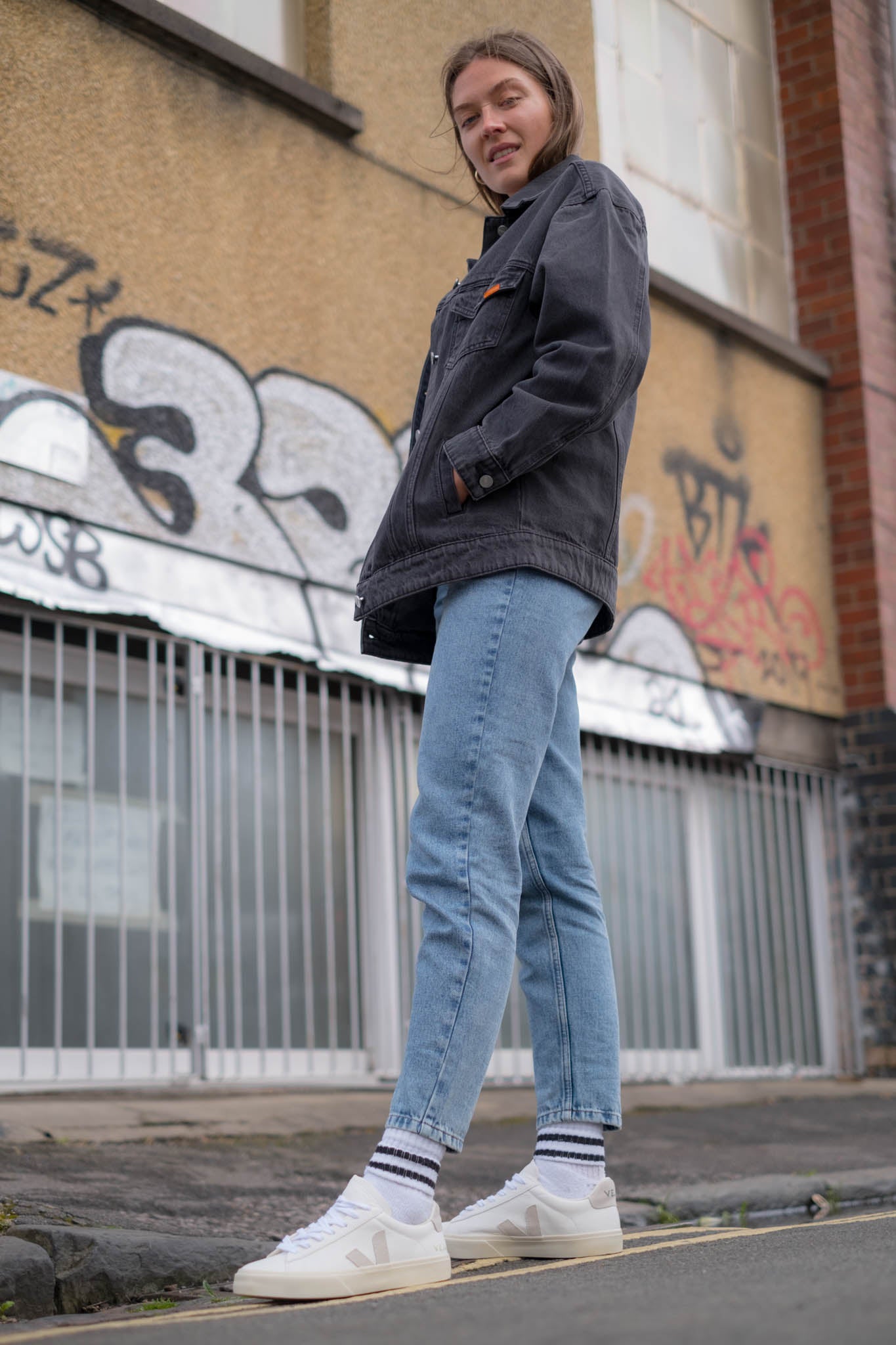 Oversized Washed Black Organic Denim Jacket
